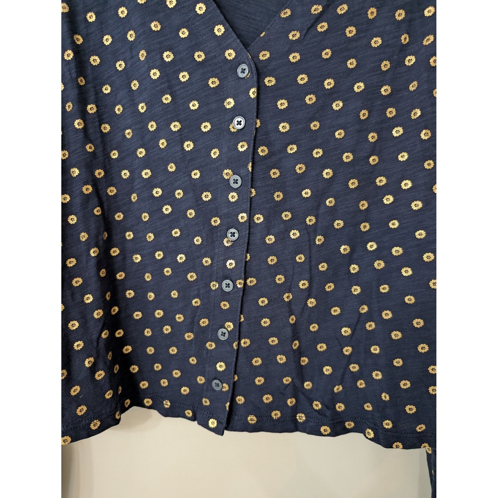Boden Foil Floral Dot Cotton Cardigan Top V-Neck US 8 navy blue lightweight - Picture 4 of 8